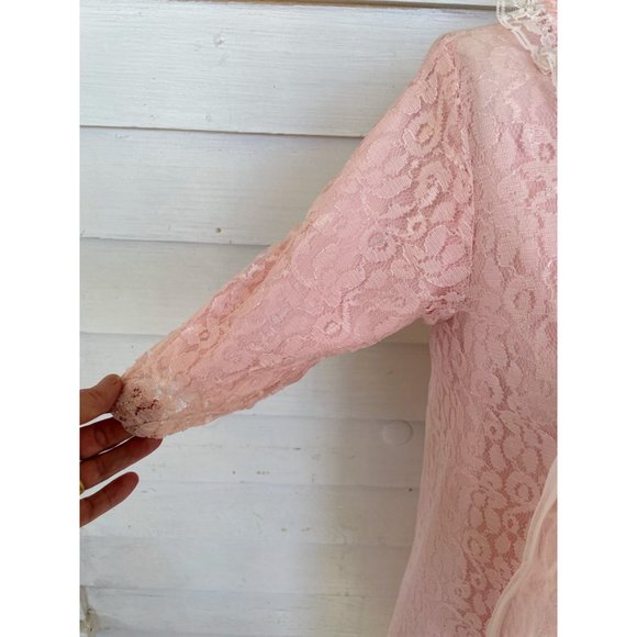 Vintage 1950s Pink Floral Lace Bed Jacket Robe - Picture 6 of 16
